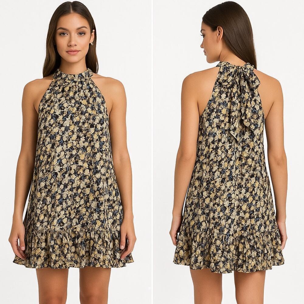 Melloday Floral Print Sleeveless Tie-Back Ruffle Hem Dress Size L